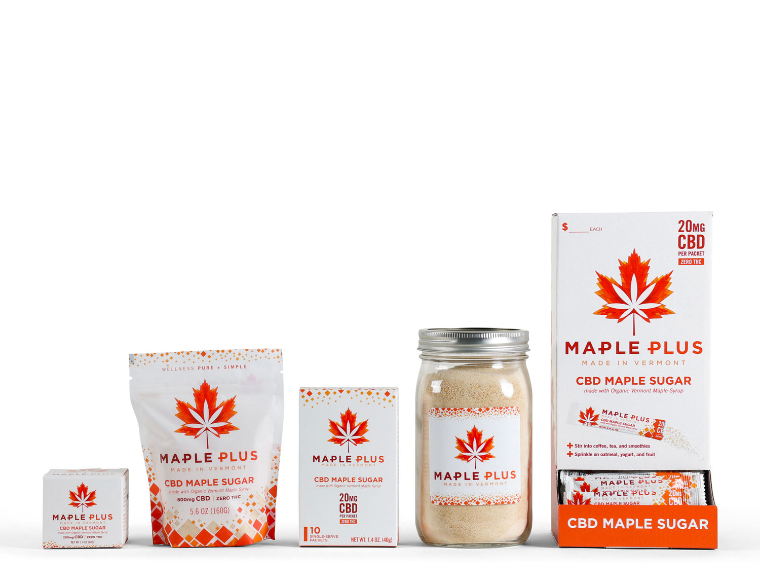 Maple Plus products in a line